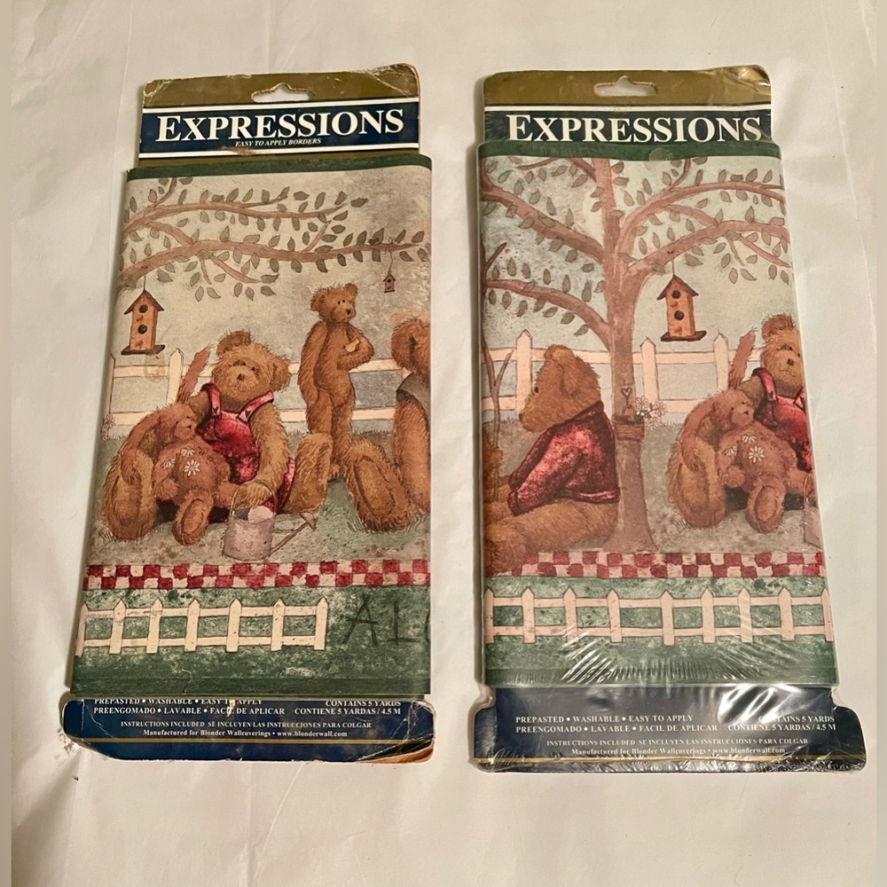 New! 2 Pack Border Wallpaper Expressions Cozy Bear Tree Fence Birdhouse Kids